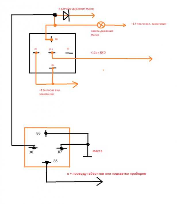 Схемы подключения дневных ходовых огней: от генератора, через реле и от двигателя