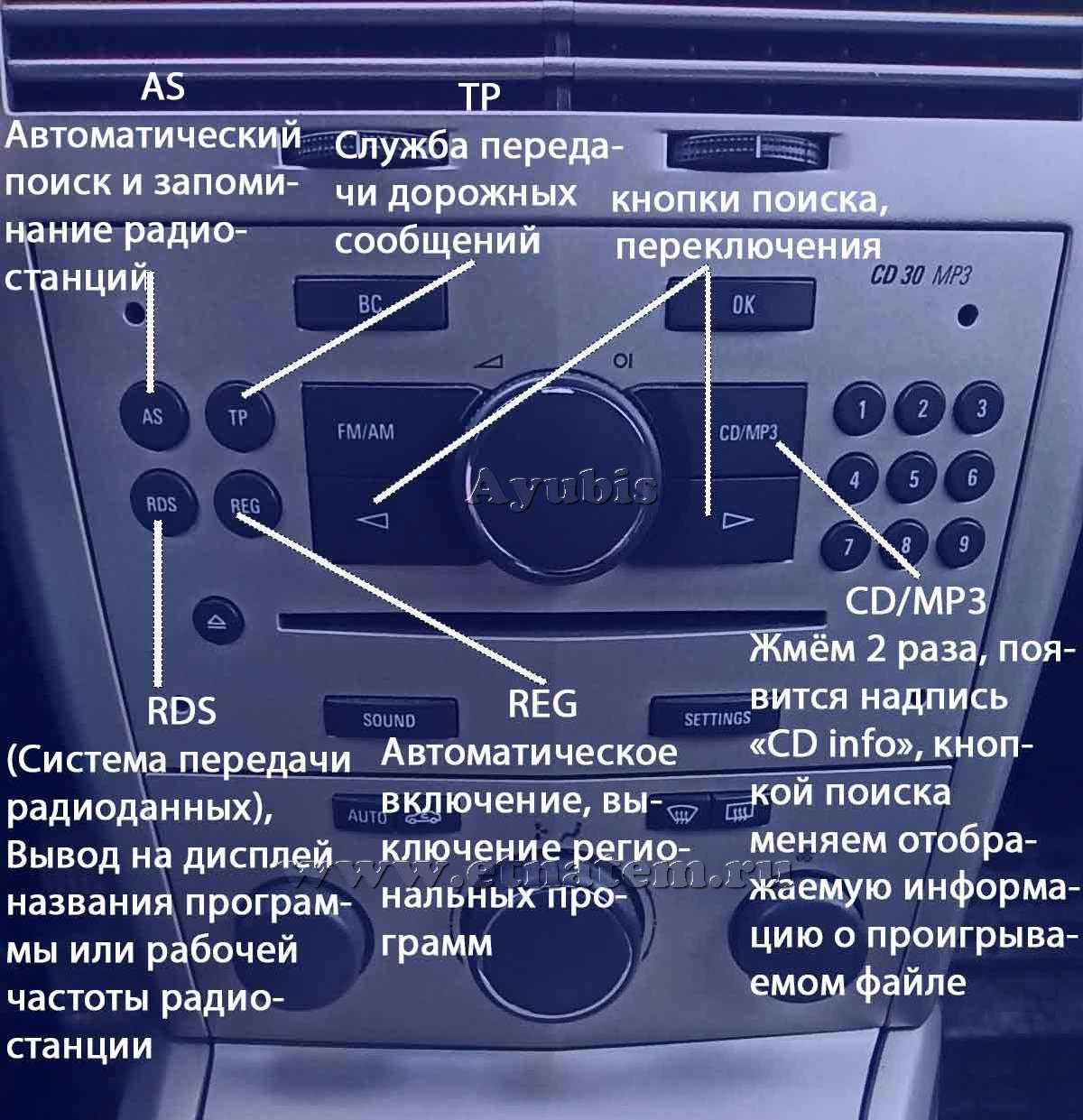 Установить станции радио. Штатная магнитола Opel Astra h 2008.